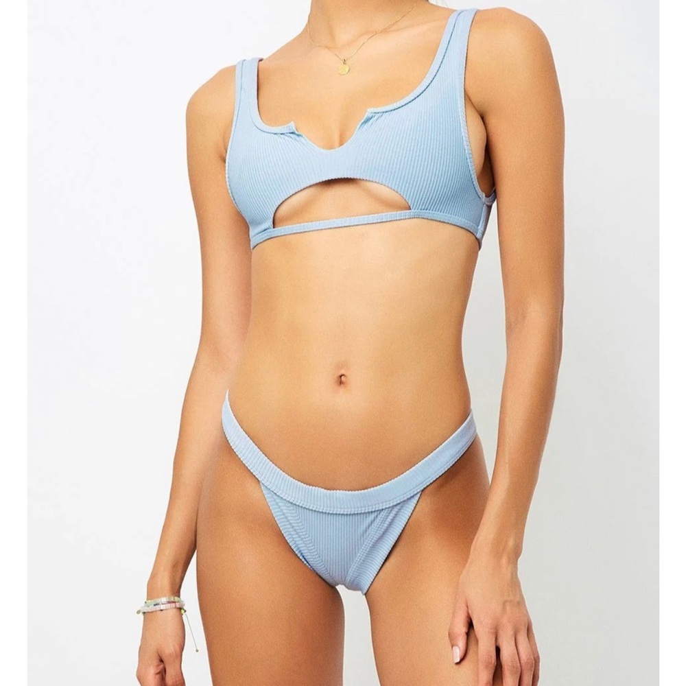 Frankies Bikinis Cole Ribbed Cheeky Bikini Bottom, Cloud, M
